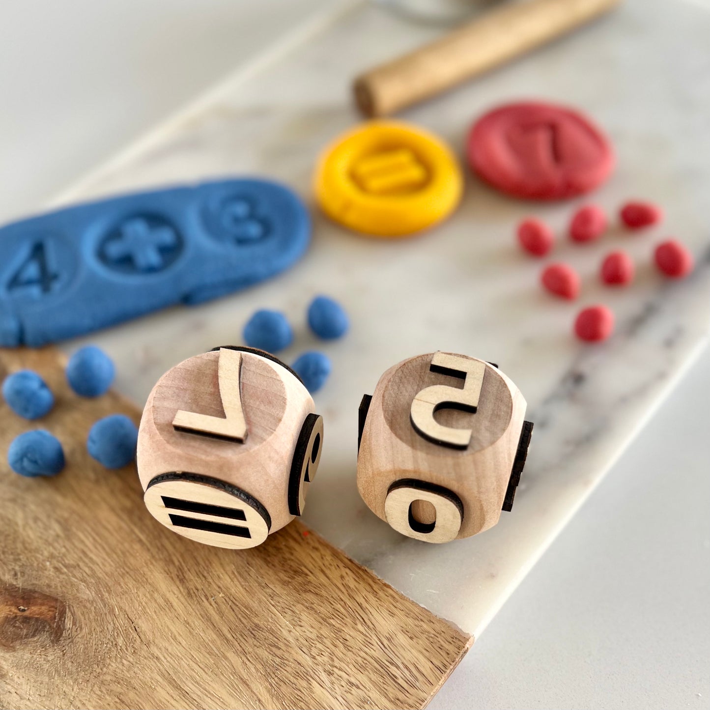 Numbers wooden play dough stamp set