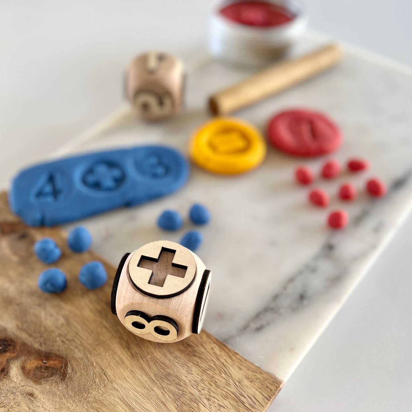 Numbers wooden play dough stamp set