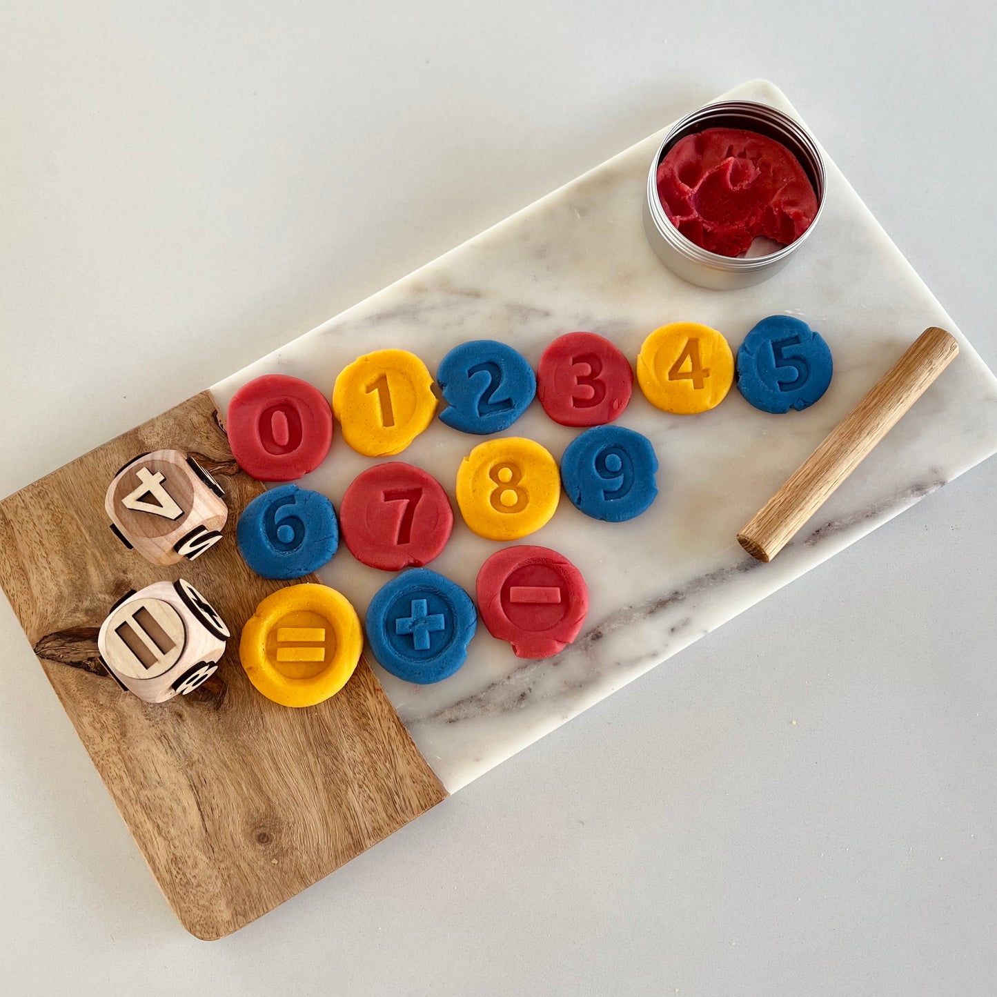 Numbers wooden play dough stamp set