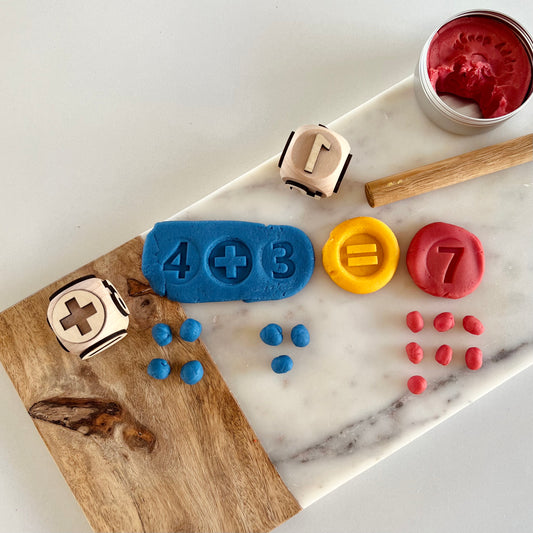 Numbers wooden play dough stamp set