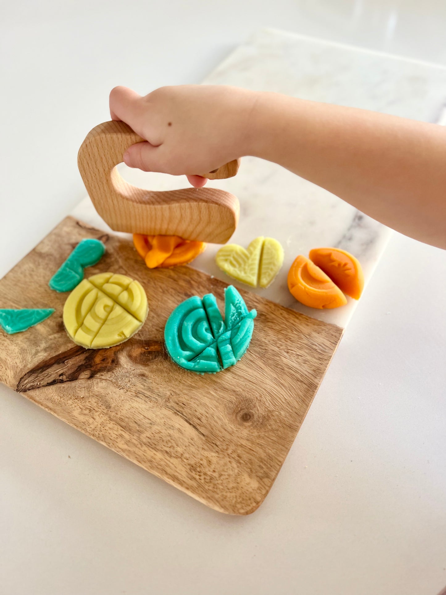 Wooden play dough cutter