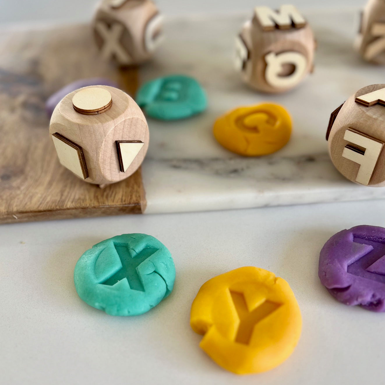 Alphabet wooden play dough stamp set