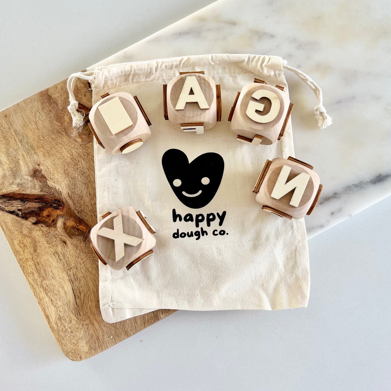 Alphabet wooden play dough stamp set